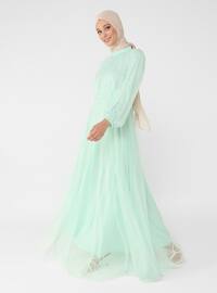 Sea-green - Fully Lined - Crew neck - Modest Evening Dress