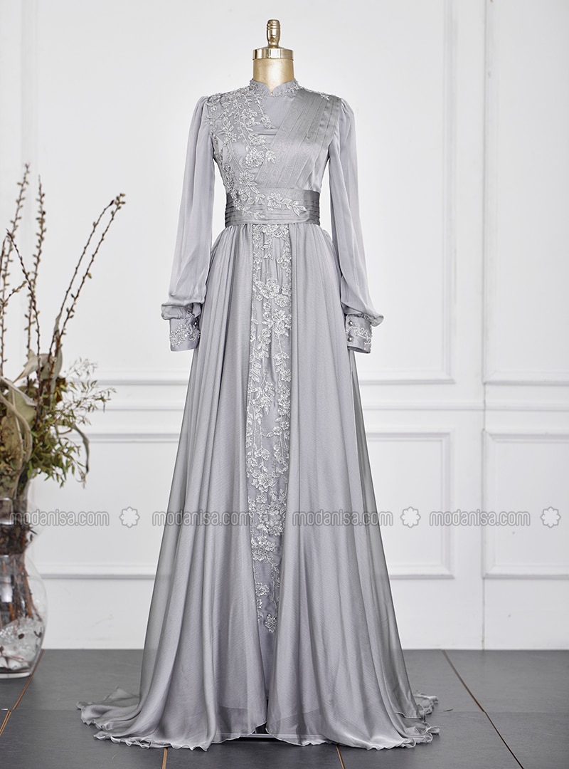Fully Lined - Gray - Crew neck - Evening Dresses