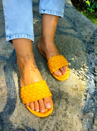 Yellow - Sandal - Slippers - Ayakkabı Outlet