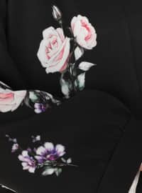 Black - Floral - Unlined - Plus Size Coat