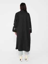 Black - Floral - Unlined - Plus Size Coat