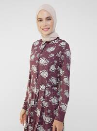 - Floral - Point Collar - Unlined - Modest Dress