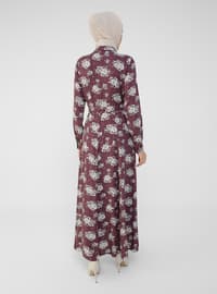 - Floral - Point Collar - Unlined - Modest Dress