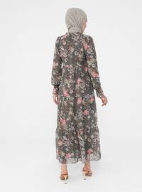 Salmon - Green - Floral - Crew neck - Fully Lined - Modest Dress