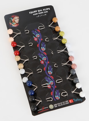 12-Piece Beaded Hijab Clip Set - Multi - Balse Eşarp