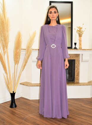 Purple - Fully Lined - Crew neck - Modest Evening Dress - Sew&Design
