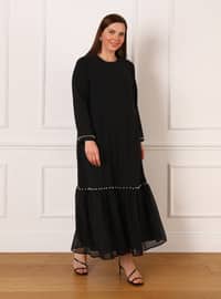 أسود - نسيج نصف مبطن - قبة مدورة - فستان مقاس كبير