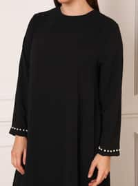 أسود - نسيج نصف مبطن - قبة مدورة - فستان مقاس كبير