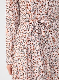 Powder - Yellow - Floral - Point Collar - Unlined - Modest Dress