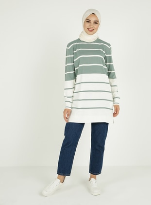 Green Almond - Stripe - Crew neck - Unlined - Knit Tunics - Tavin