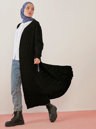  And Hair Knit Long Sweater Cardigan Black