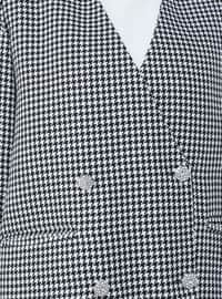 White - Black - Houndstooth - Fully Lined - V neck Collar - Jacket