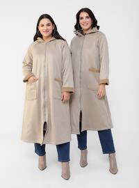 Beige - Unlined - Plus Size Overcoat