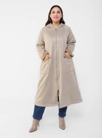 Beige - Unlined - Plus Size Overcoat