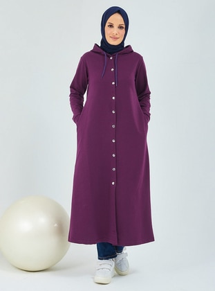 Snap Fastenedped On Front Hijab Cape Purple Coat