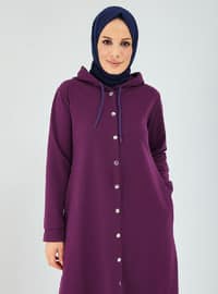 Snap Fastenedped On Front Hijab Cape Purple Coat
