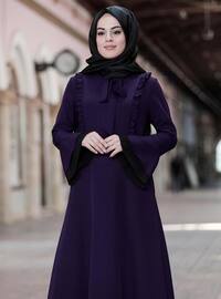 Purple - Unlined - Crew neck - Modest Evening Dress