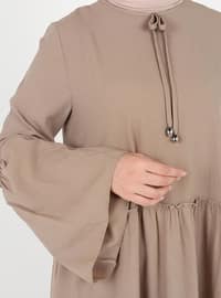 Layered Modest Dress With Bow Detail On Collar Mink
