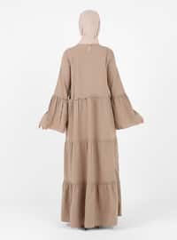 Layered Modest Dress With Bow Detail On Collar Mink