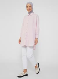Pink - Stripe - Point Collar - Cotton - Tunic