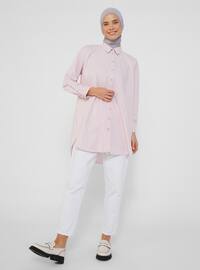 Pink - Stripe - Point Collar - Cotton - Tunic