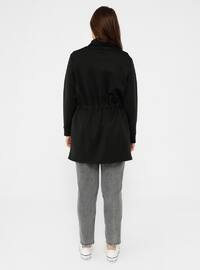 Black - Unlined - Point Collar - Plus Size Coat