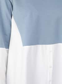 Ecru - Blue - Crew neck - Cotton - Plus Size Tunic