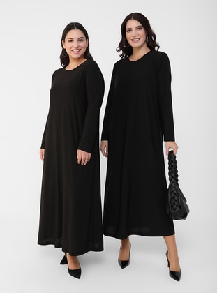 Black - Unlined - Crew neck - Plus Size Dress - Alia