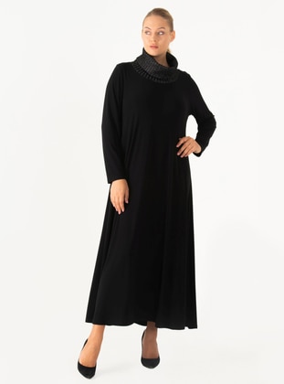 Plus Size Sandy Lurex Tricot Collar Dress Black