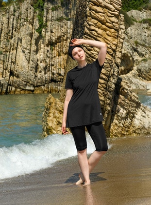 Black - Half Coverage Swimsuit - Elif Okur