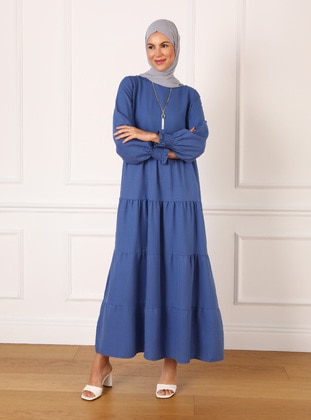 Relaxed Fit Aerobin Modest Dress Dark Indigo With Giped Sleeves
