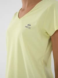 Basic Short Sleeve Standard Mold V Neck T Shirt Lemon