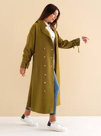 Green - Fully Lined - Shawl Collar - Cotton - Viscose - Trench Coat