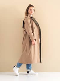 Camel - Fully Lined - Shawl Collar - Cotton - Viscose - Trench Coat