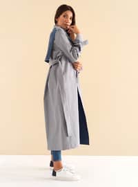 Gray - Fully Lined - Shawl Collar - Cotton - Viscose - Trench Coat