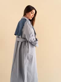 Gray - Fully Lined - Shawl Collar - Cotton - Viscose - Trench Coat