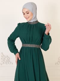 Green - Fully Lined - Crew neck - Modest Evening Dress