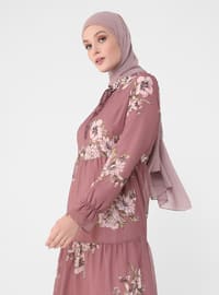 Dusty Rose - Floral - Crew neck - Fully Lined - Modest Dress