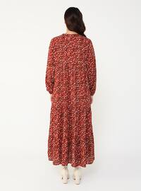 Terra Cotta - Floral - Unlined - Crew neck - Plus Size Dress