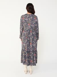 Lilac - Floral - Unlined - Crew neck - Plus Size Dress