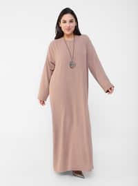 Camel - Unlined - Crew neck - Plus Size Dress