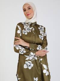 Olive Green - Floral - Point Collar - Tunic