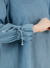 Denim Tunic With Sleeve Detail Medium Blue