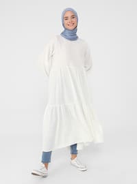 White - Ecru - Crew neck - Unlined - Cotton - Modest Dress