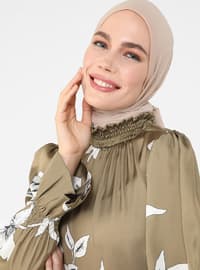 Olive Green - Multi - Lined Collar - Blouses