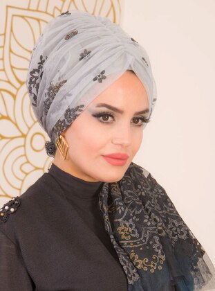 Patterned Instant Hijab Black Instant Scarf