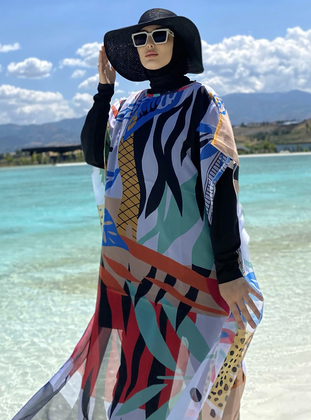 Desenli Plaj Elbisesi - Çok Renkli - Marina Mayo