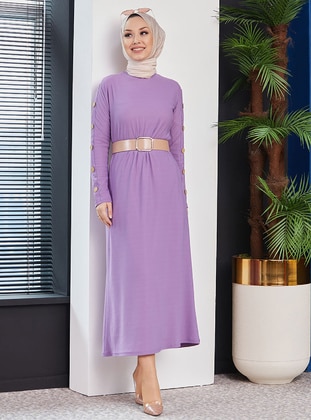 Lilac - Crew neck - Unlined - Modest Dress - Tofisa
