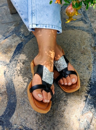 Black - Sandal - Slippers - Ayakkabı Outlet