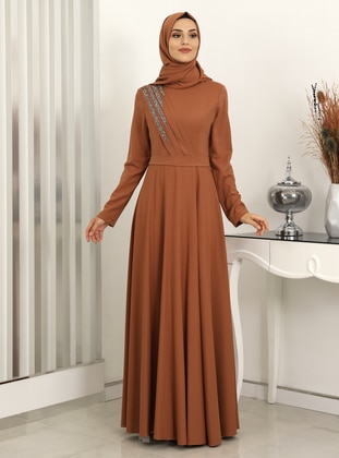Gülçin Hijab Evening Dress Cinnamon